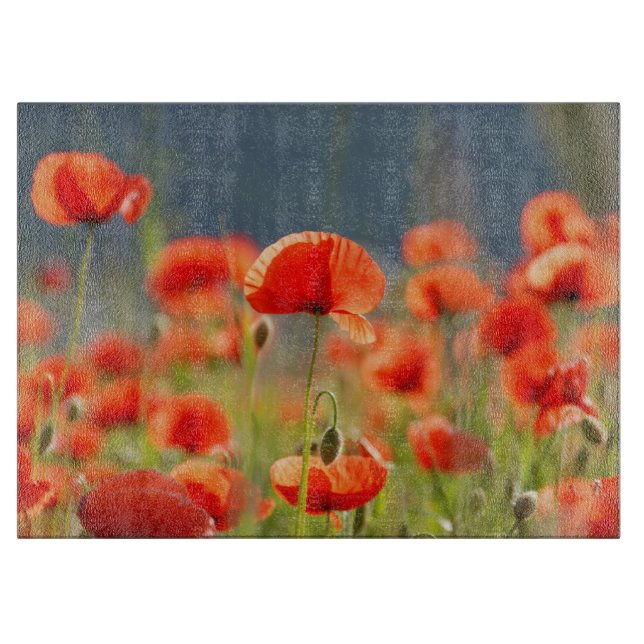 Red Poppies Poppy Flowers  Blue Sky Cutting Board (Front)