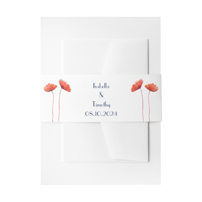 Red Poppies Poppy Flowers Elegant Wedding Invitation Belly Band (Front Example)