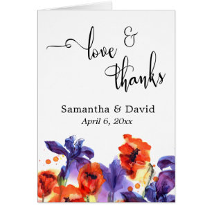 Red Poppies, Purple Iris Watercolor Love & Thanks