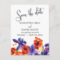 Red Poppies, Purple Iris Watercolor Save the Date