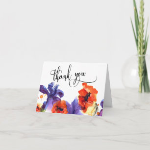 Red Poppies, Purple Iris Watercolor Thank You Card