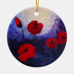 Red Poppies Purple Painting Ornament