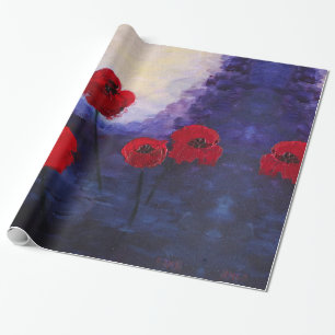 Red Poppies Purple Painting Wrapping Paper