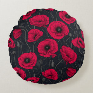 Red Poppies Round Cushion