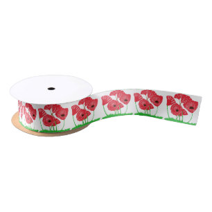 Red Poppies Satin Ribbon