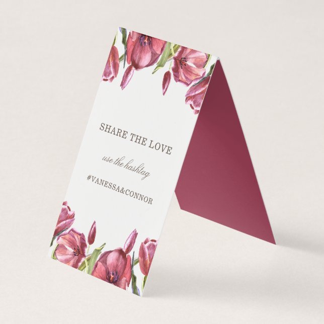 Red Poppies social media hashtag wedding Business Card (Front)