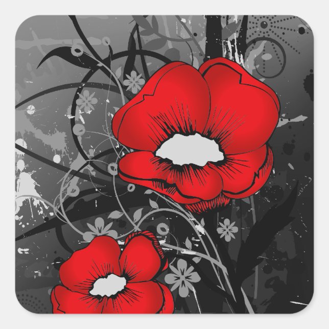 Red Poppies Square Sticker (Front)