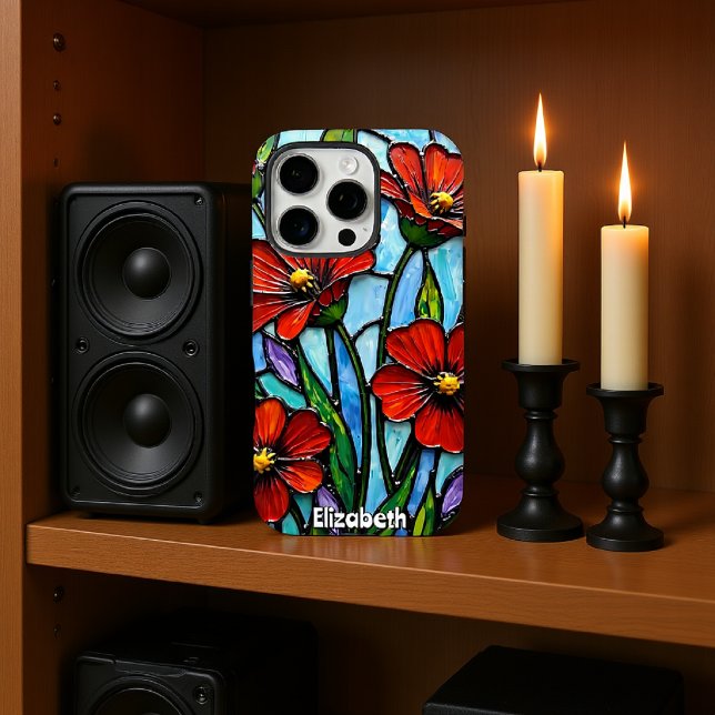 Red Poppies Stained Glass Style Case-Mate iPhone Case (Creator Uploaded)
