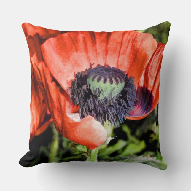 Red Poppies & Stamen Flowers Flora Art Gifts Cushion (Front)