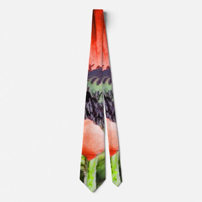 Red Poppies & Stamen Flowers Flora Art Gifts Tie (Front)