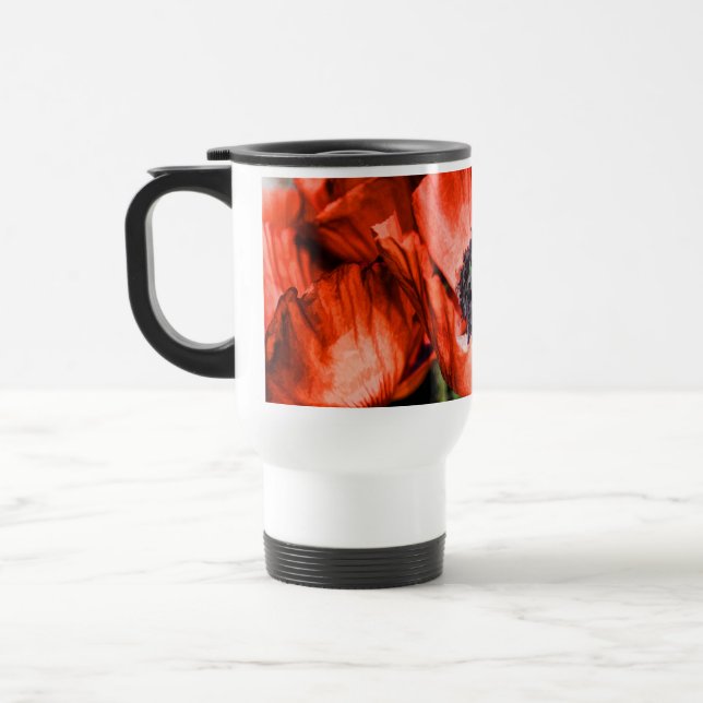 Red Poppies & Stamen Flowers Flora Art Gifts Travel Mug (Left)