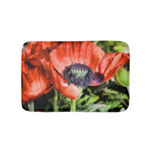 Red Poppies & Stamen Flowers Flora Photo Bath Mat