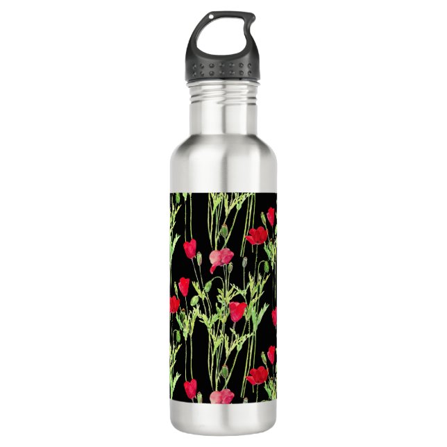 Red poppies summer meadow, wild flowers 710 ml water bottle (Front)