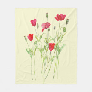 Red poppies summer meadow, wild flowers fleece blanket