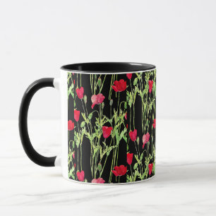 Red poppies summer meadow, wild flowers mug