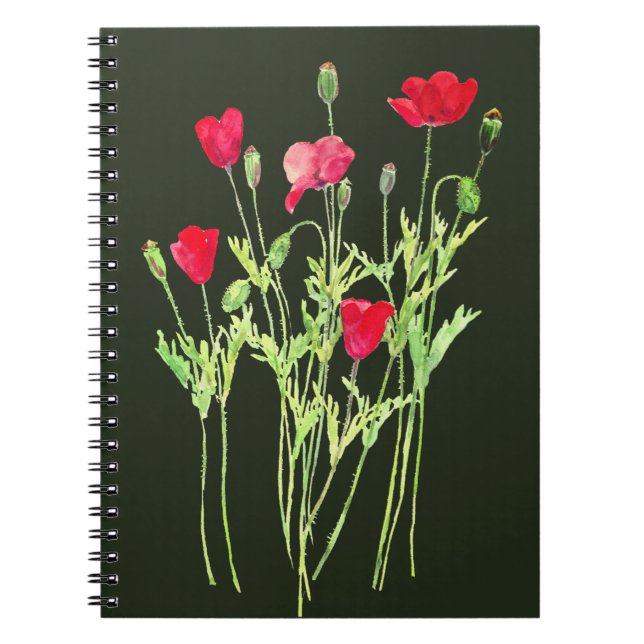 Red poppies summer meadow, wild flowers notebook (Front)