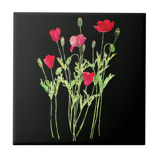 Red poppies summer meadow, wild flowers tile (Front)