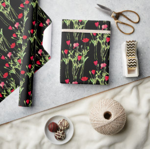 Red poppies summer meadow, wild flowers wrapping paper