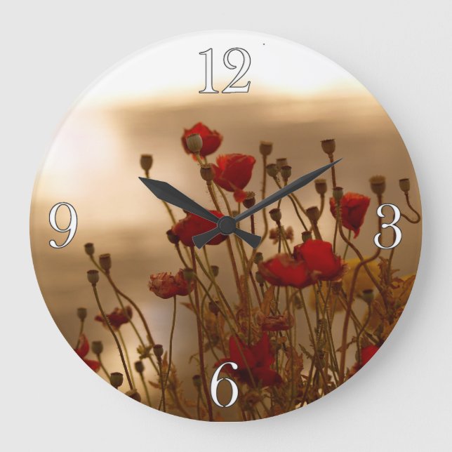 Red Poppies & Sunlight Flowers Flora Photo Clock (Front)