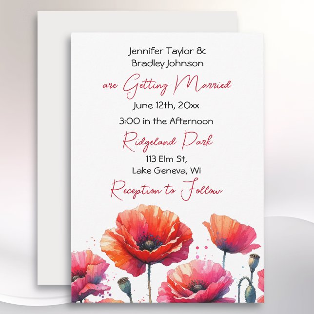 Red Poppies Themed Floral Wedding  Invitation (Creator Uploaded)