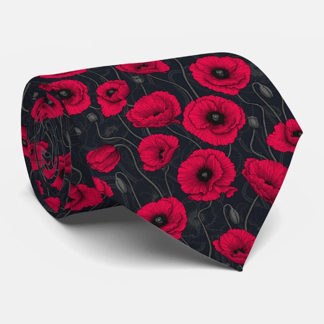Red Poppies Tie (Rolled)