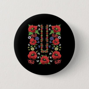 Red Poppies Ukraine Shirt Floral Ukrainian Vyshyva 6 Cm Round Badge