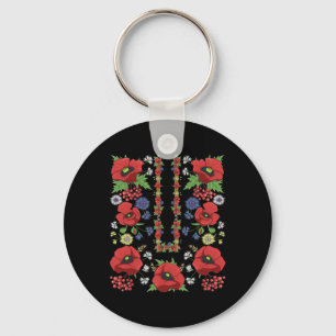 Red Poppies Ukraine Shirt Floral Ukrainian Vyshyva Key Ring