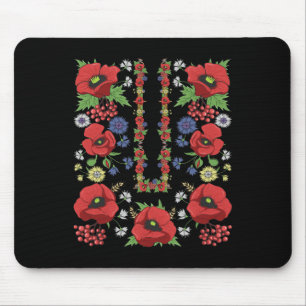 Red Poppies Ukraine Shirt Floral Ukrainian Vyshyva Mouse Mat