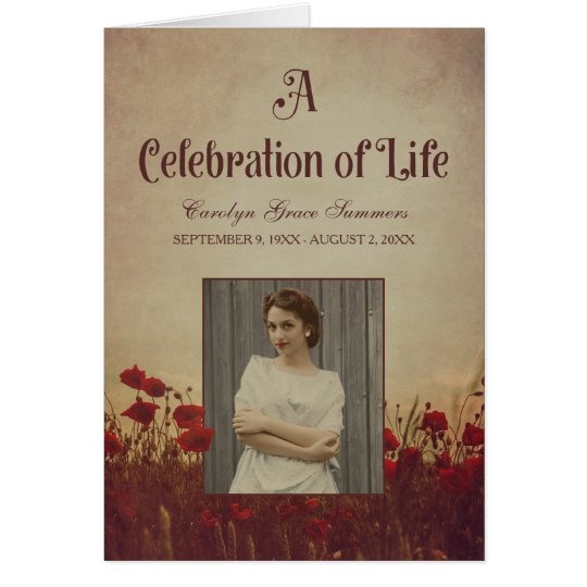 Red Poppies Vintage Funeral Program Card