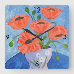 Red Poppies Wall Clock