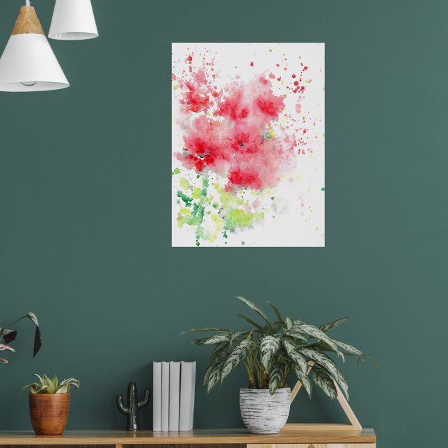 Red Poppies Watercolor Abstract Poster (Living Room 1)