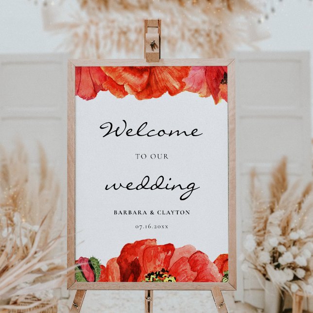 Red poppies watercolor custom wedding sign (Creator Uploaded)