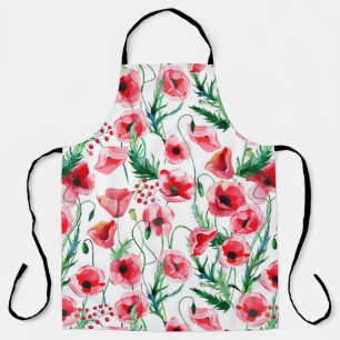 Red poppies: watercolor floral illustration apron