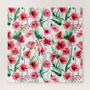 Red poppies: watercolor floral illustration jigsaw puzzle
