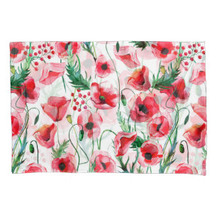Red poppies: watercolor floral illustration pillowcase