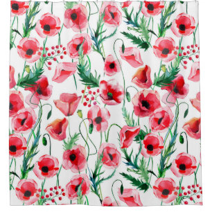 Red poppies: watercolor floral illustration shower curtain