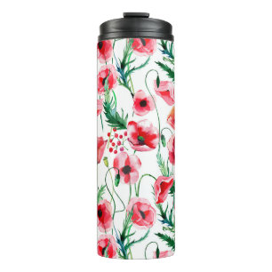 Red poppies: watercolor floral illustration thermal tumbler
