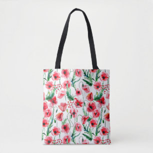Red poppies: watercolor floral illustration tote bag