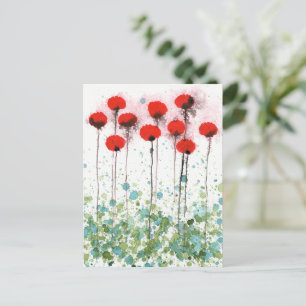 Red Poppies Watercolor Flowers Postcard