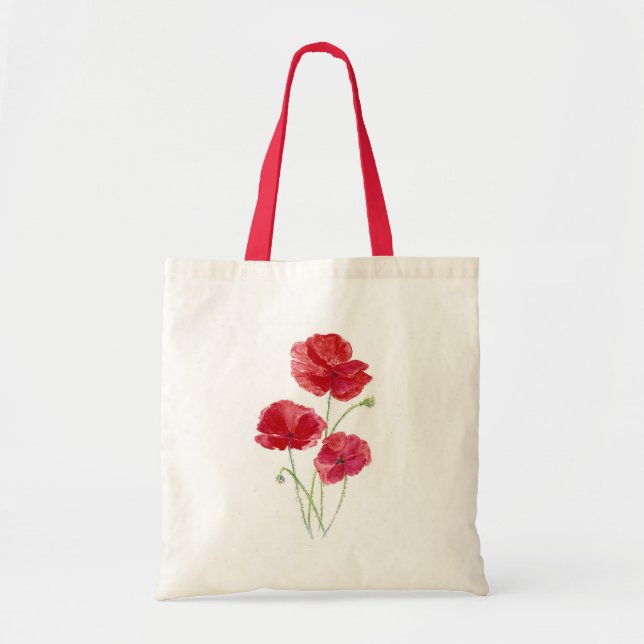 Red Poppies - Watercolor Tote Bag (Front)