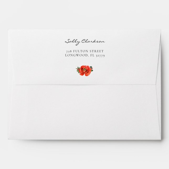 Red poppies watercolor wedding envelope (Back (Top Flap))