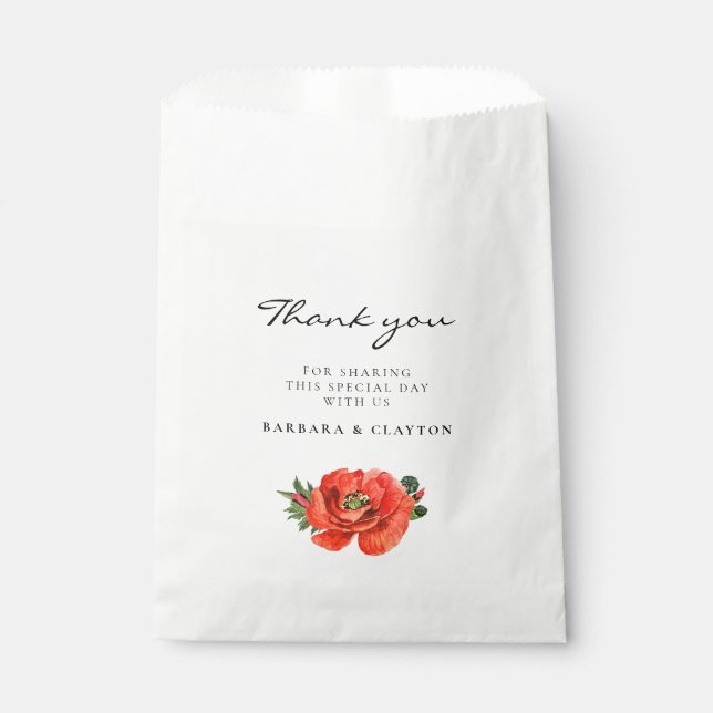 Red poppies watercolor wedding favour bags (Front)
