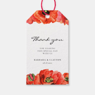 Red poppies watercolor wedding favour gift tags