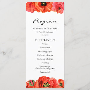 Red poppies watercolor wedding programme