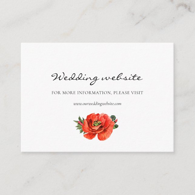 Red poppies watercolor wedding website card (Front)