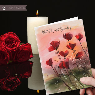 Red Poppies Watercolor With Deepest Sympathy Card