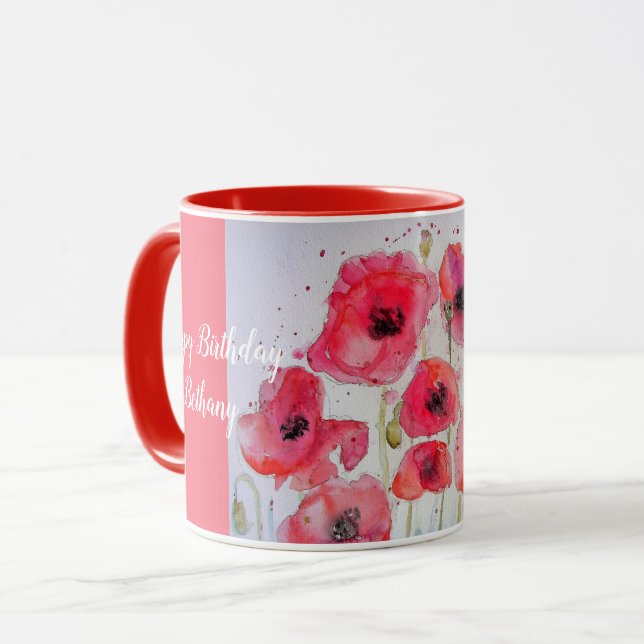 Red Poppies Watercolour Ladies Name Mug Scarlet (Front Left)