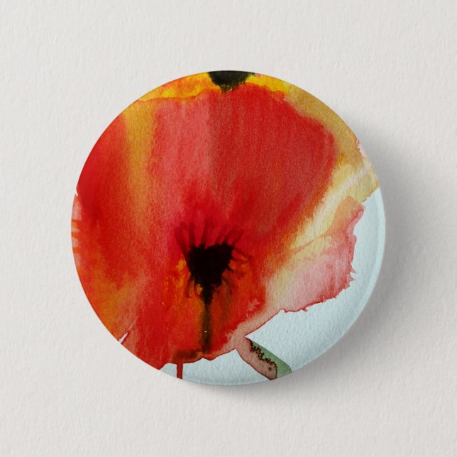 Red Poppies watercolour modern floral art 6 Cm Round Badge (Front)