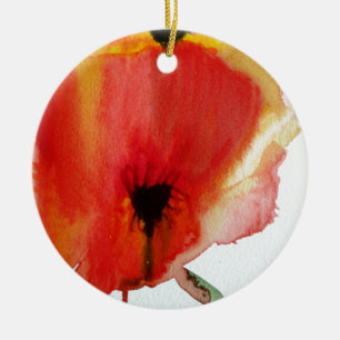 Red Poppies watercolour modern floral art Ceramic Tree Decoration