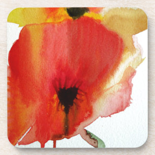 Red Poppies watercolour modern floral art Coaster